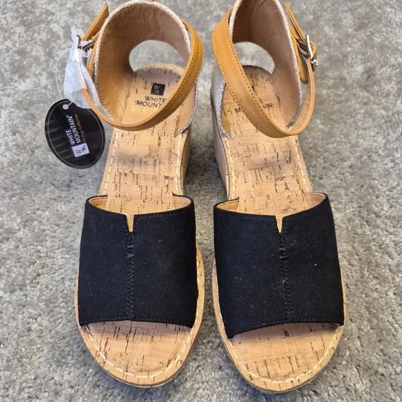 White Mountain Sarabella Black Cork Wedge Platform Sandals W30589 Womens 9M NEW - Picture 1 of 11